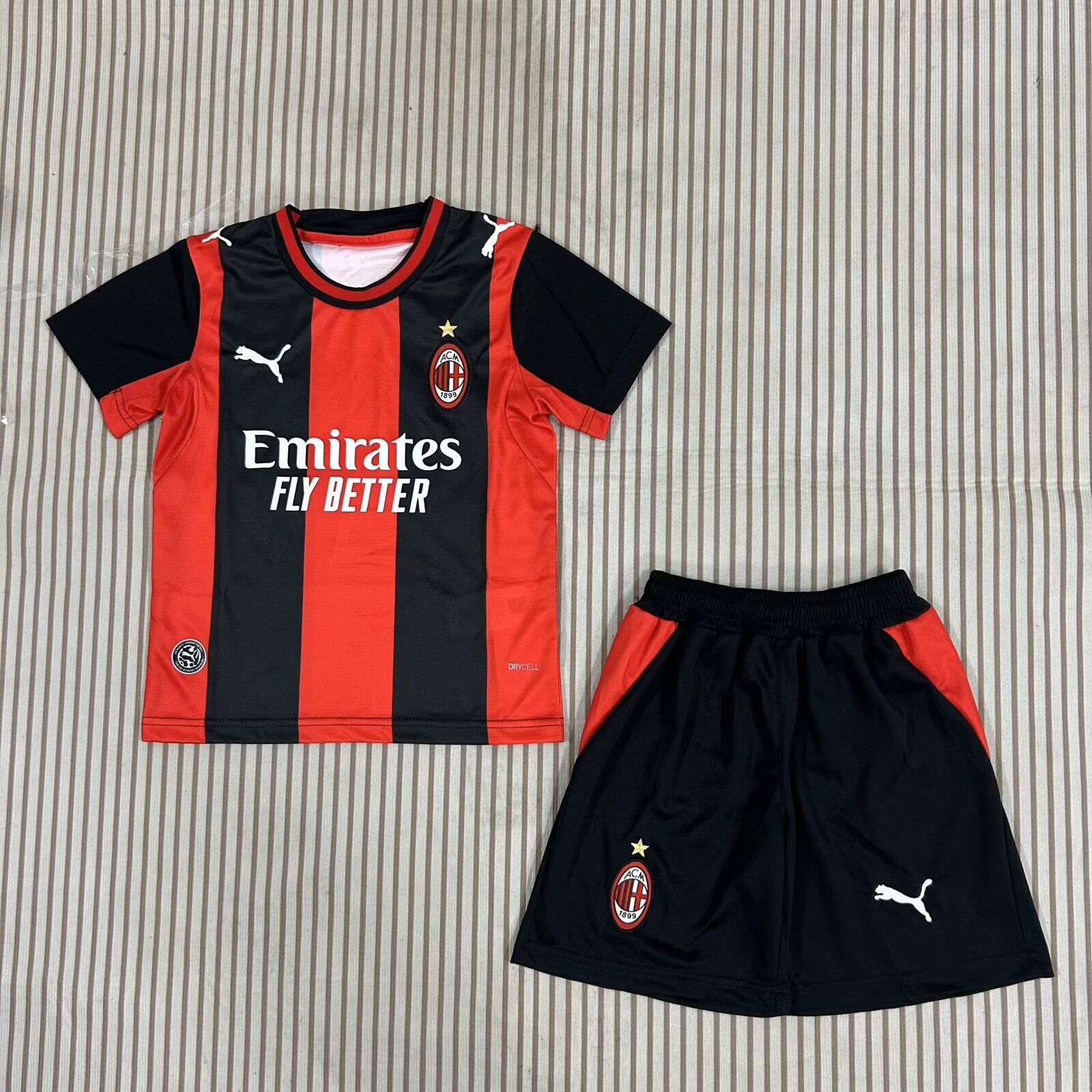 Kids-AC Milan 26/27 Home Soccer Jersey(Black Home Shorts)
